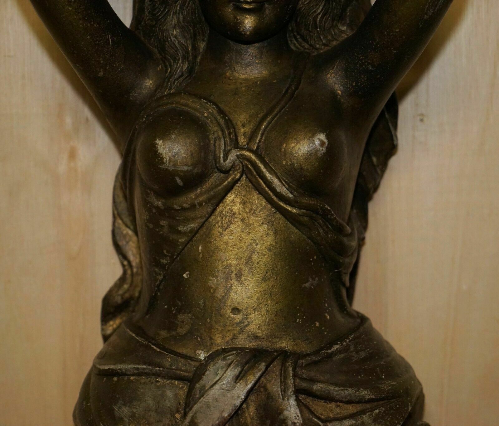 Antique Italian Circa 1880 Hand Carved Gold Giltwood Caryatid Herm Statue photo buy