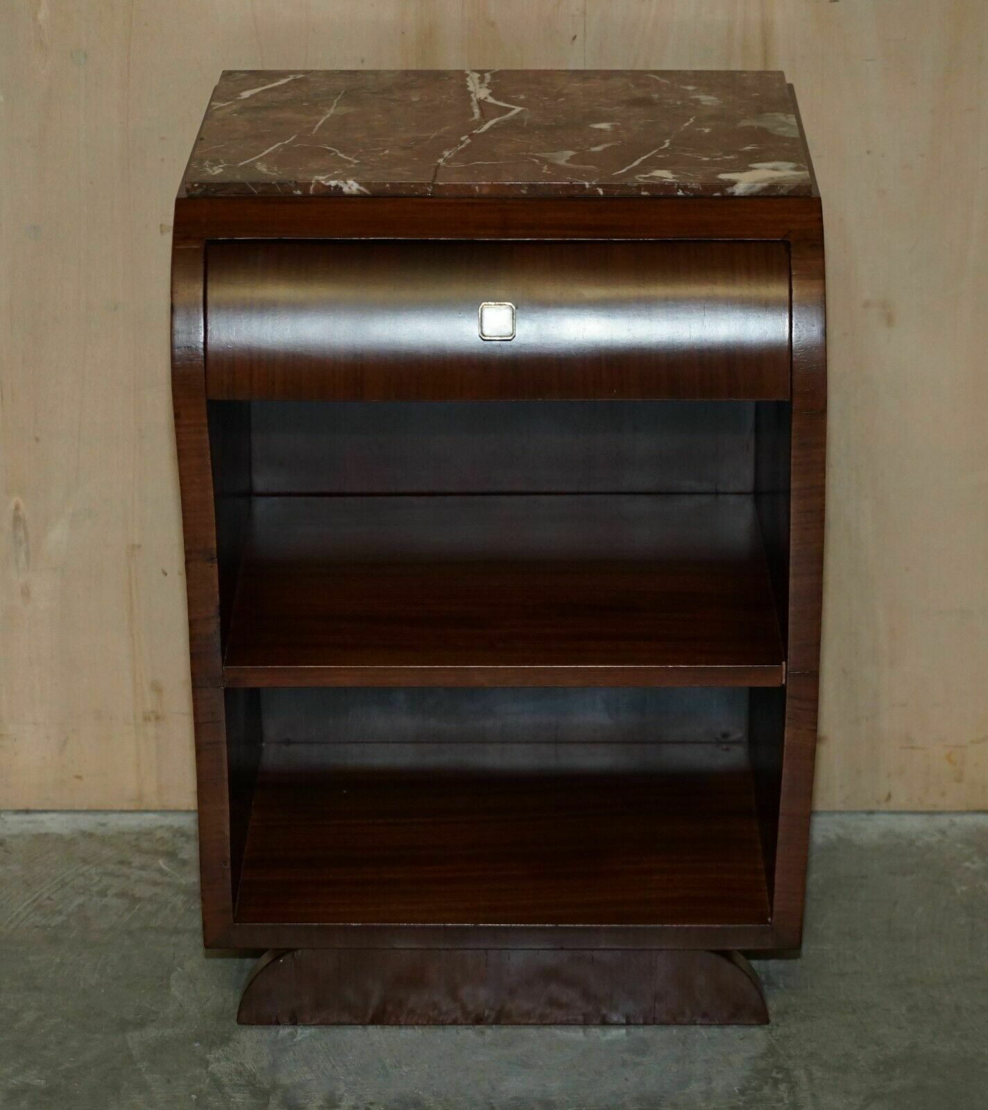 Fine Pair Of Antique French Art Deco Mahogany & Marble Topped Bedside Tables photo for sale