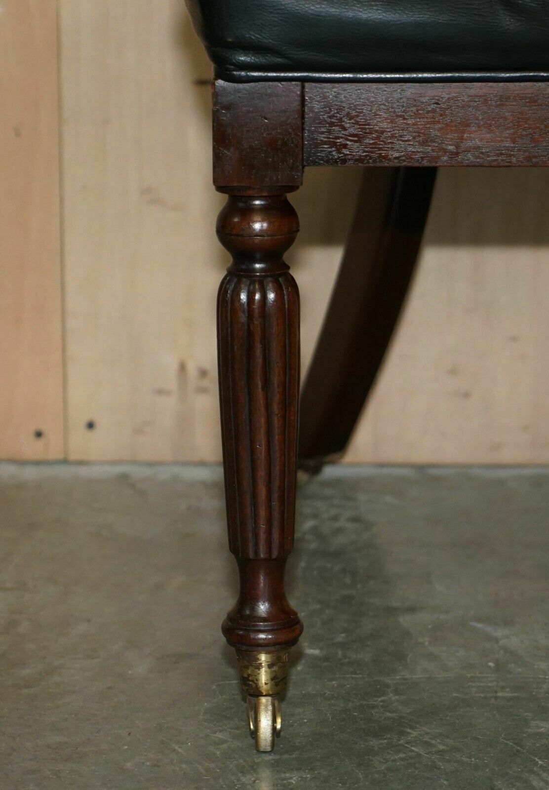 Antique Original Regency 1815 Black Leather Mahogany Horseshoe Office Desk Chair photo buy