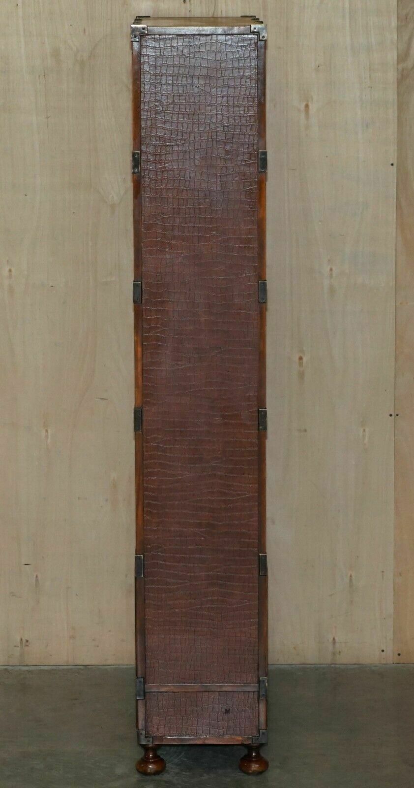 photo furniture Pair Of Crocodile Leather Open Library Bookcases With Drawers & Record Slots