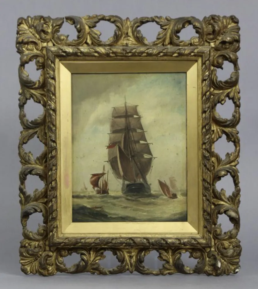 English School, Late C19th, Sailing Vessels In Rough Seas, Oil On Board