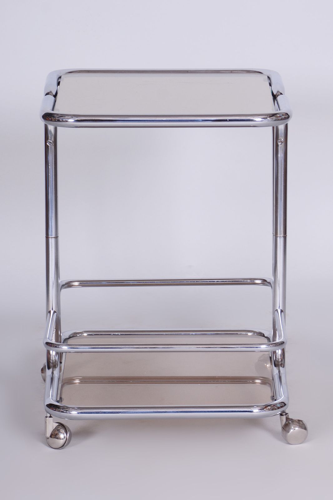 Original Mid Century Chrome Serving Trolley, Smoked Glass, Chrome Plated Steel, 1960s, Czechia photo buy