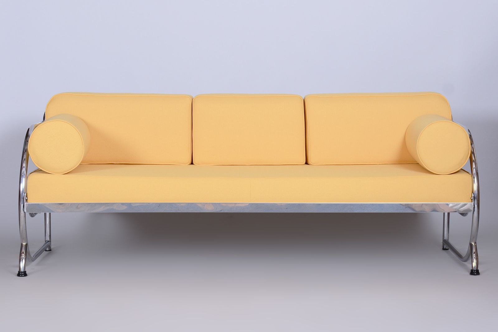 Fully Restored Bauhaus Yellow High Quality Leather Tubular Chrome Sofa, Robert Slezák, Czechia, 1930s photo 2800.0