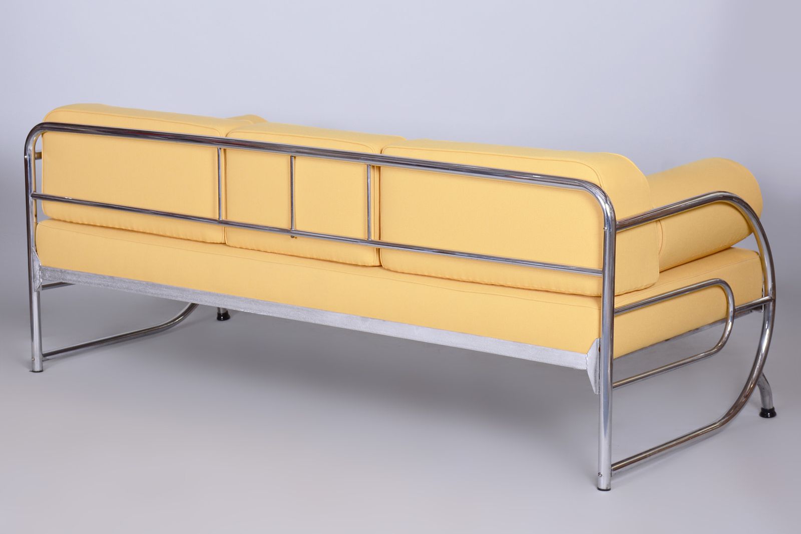 photo for sale Fully Restored Bauhaus Yellow High Quality Leather Tubular Chrome Sofa, Robert Slezák, Czechia, 1930s