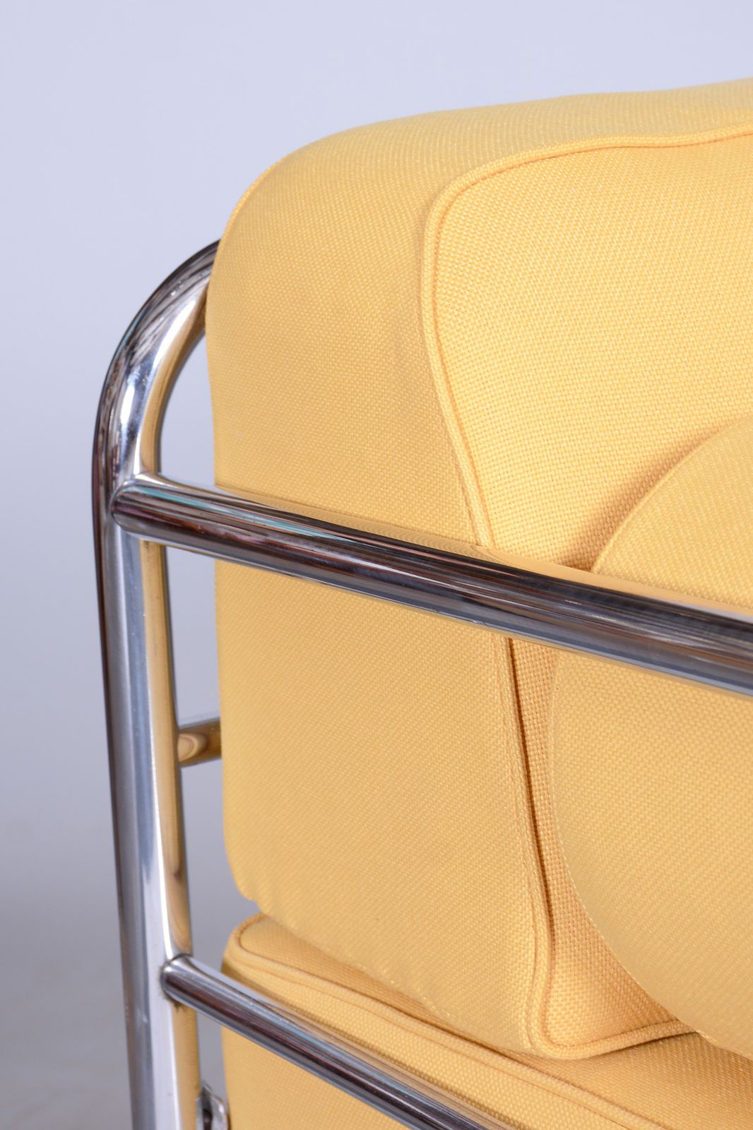 photo buy Fully Restored Bauhaus Yellow High Quality Leather Tubular Chrome Sofa, Robert Slezák, Czechia, 1930s