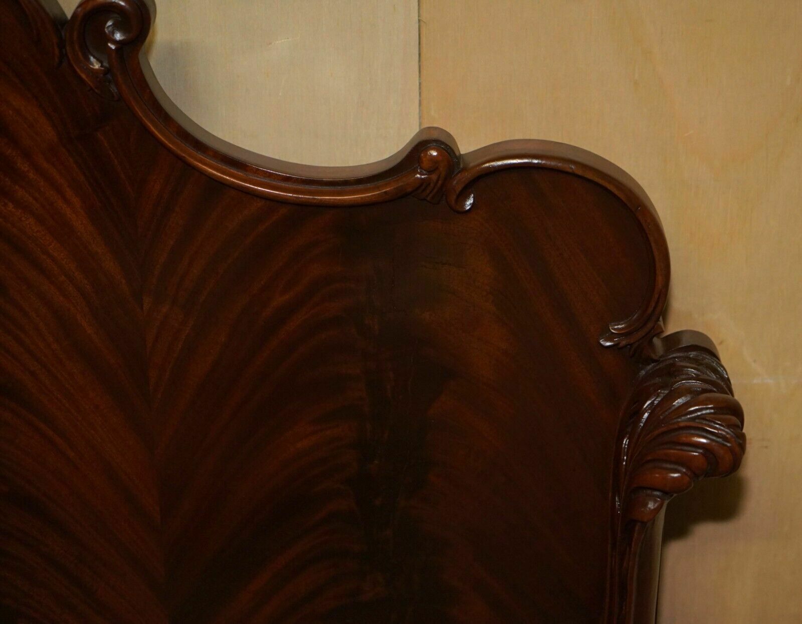 Exquisitely Carved Antique Victorian Circa 1880 Flamed Mahogany Double Bed Frame photo vinterior