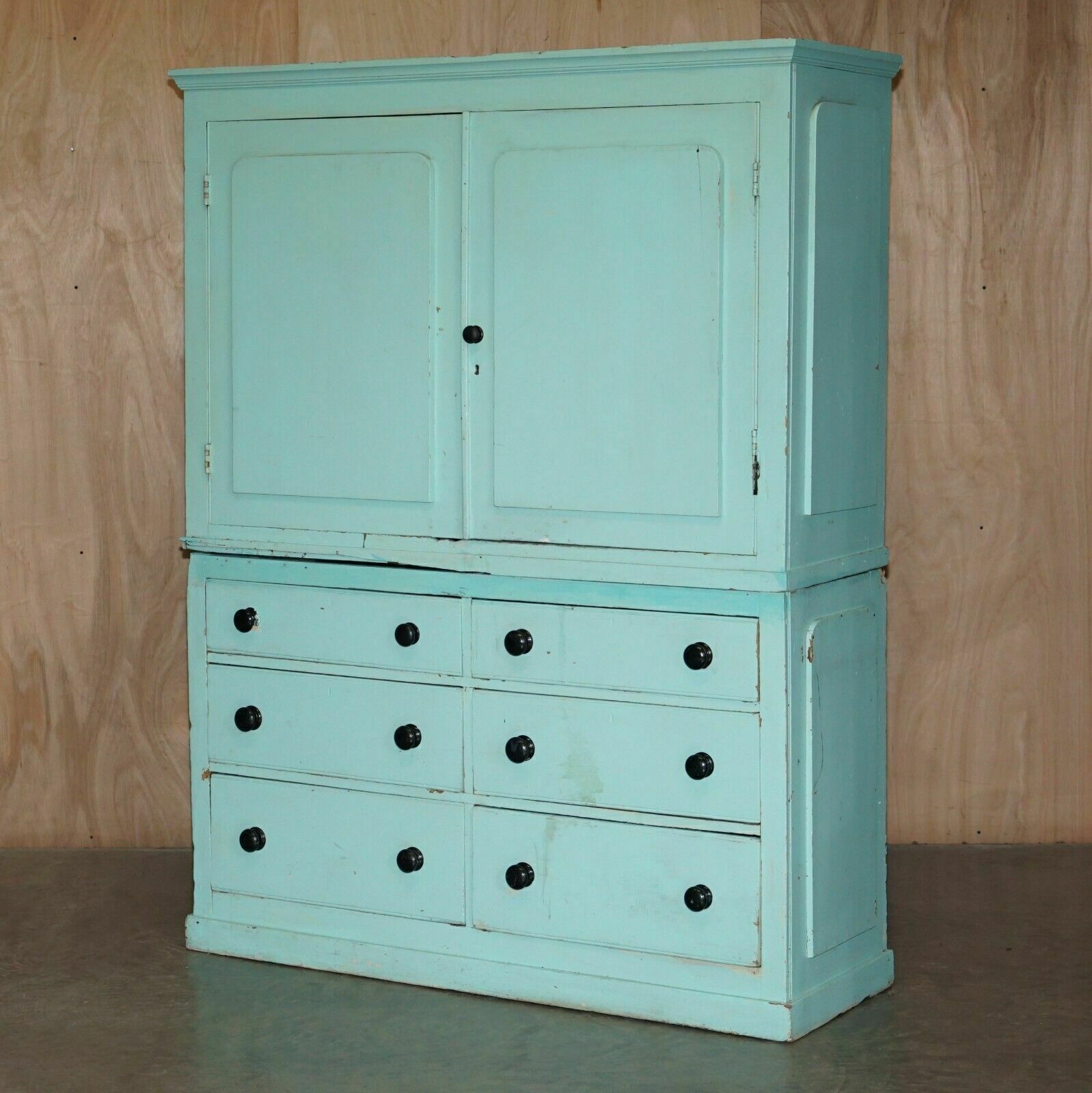 Antique Victorian Circa 1860 Pine Housekeepers Cupboard Linen Original Paint