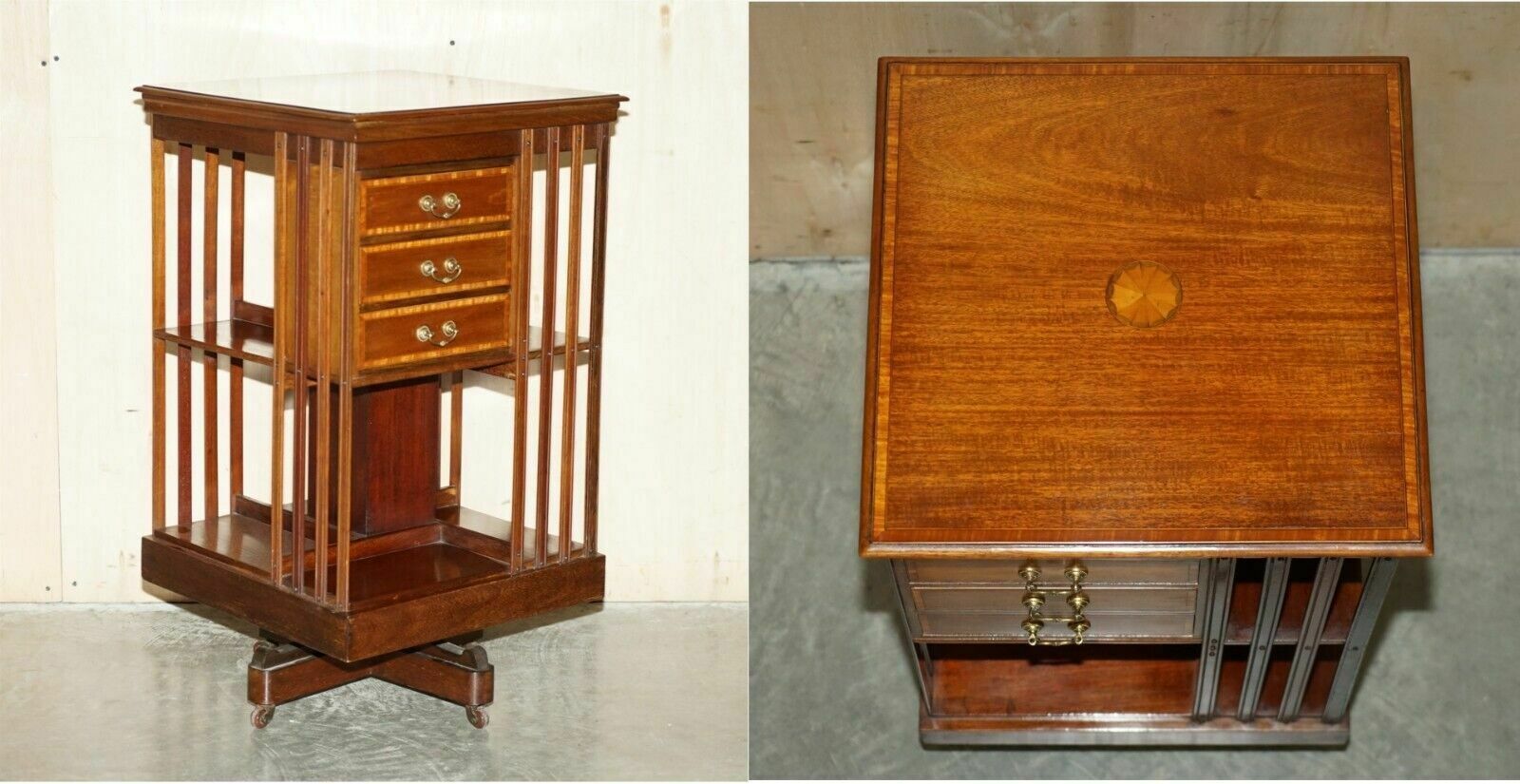 Fully Restored Antique Victorian Walnut Revolving Bookcase Book Table Drawers