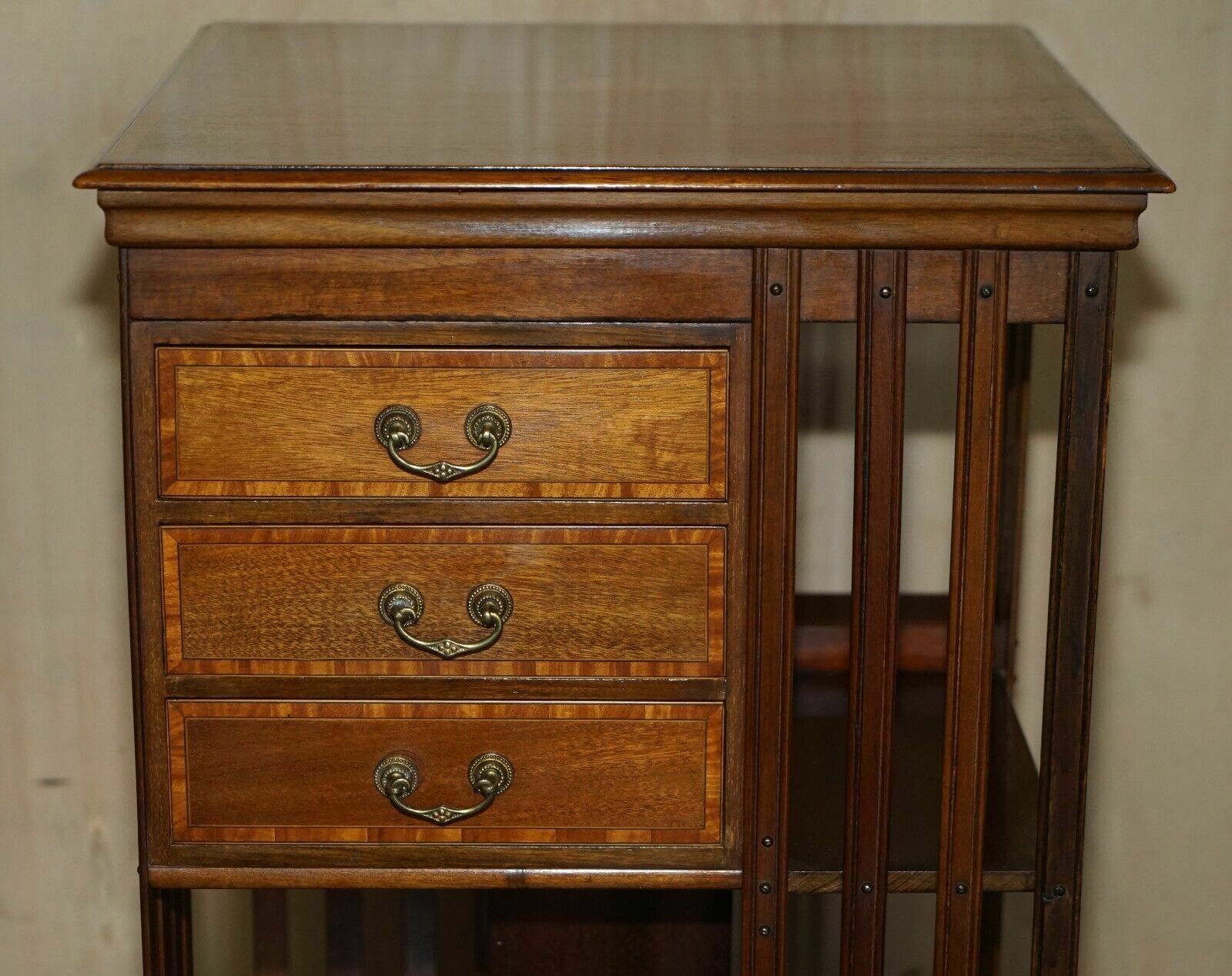 Fully Restored Antique Victorian Walnut Revolving Bookcase Book Table Drawers photo Furniture