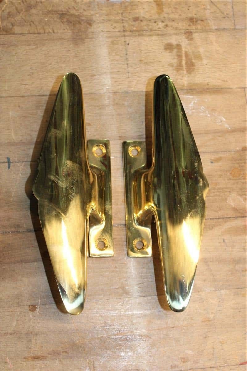 Mid Century Pair Of Italian 1950s Handles Solid Brass Gold Airplane Tail Italy photo furniture