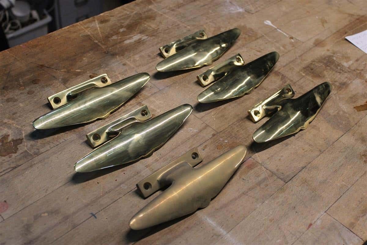 Mid Century Pair Of Italian 1950s Handles Solid Brass Gold Airplane Tail Italy photo vinterior