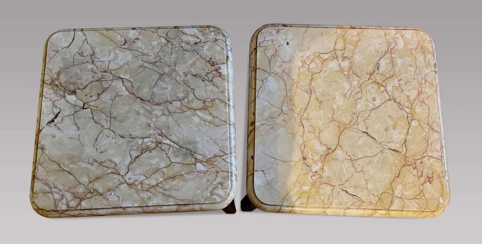 Pair Of French Louis XV Style Oak Bedside Cabinets With Breccia Marble Tops photo for sale