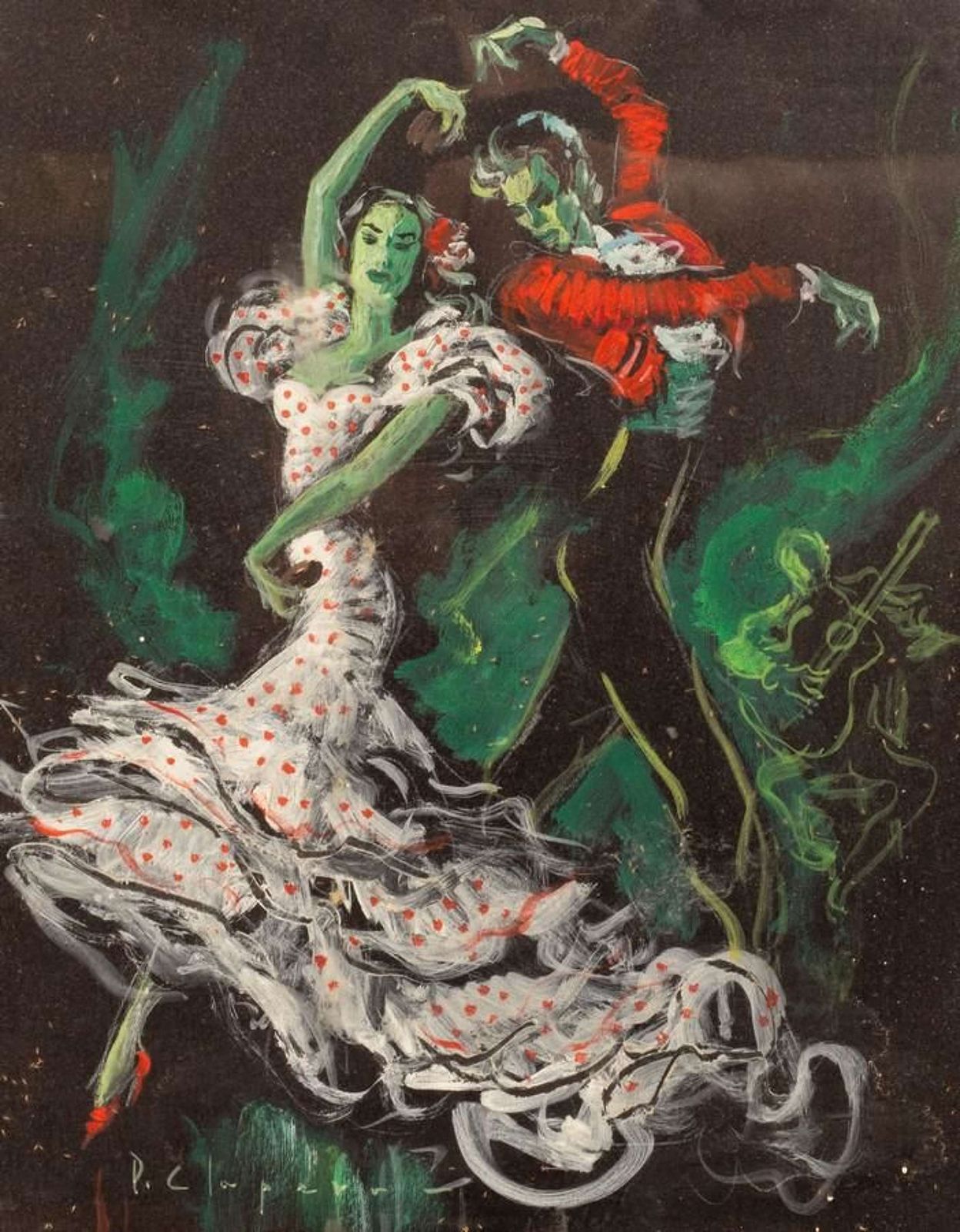Pere Clapera Argelaguer, "Flamenco Dancers", Oil On Board photo furniture