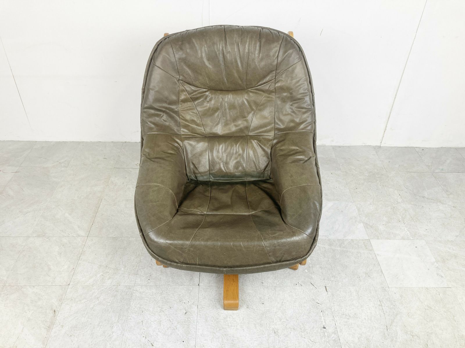 Brutalist Oak And Leather Swivel Chair, 1970s photo furniture