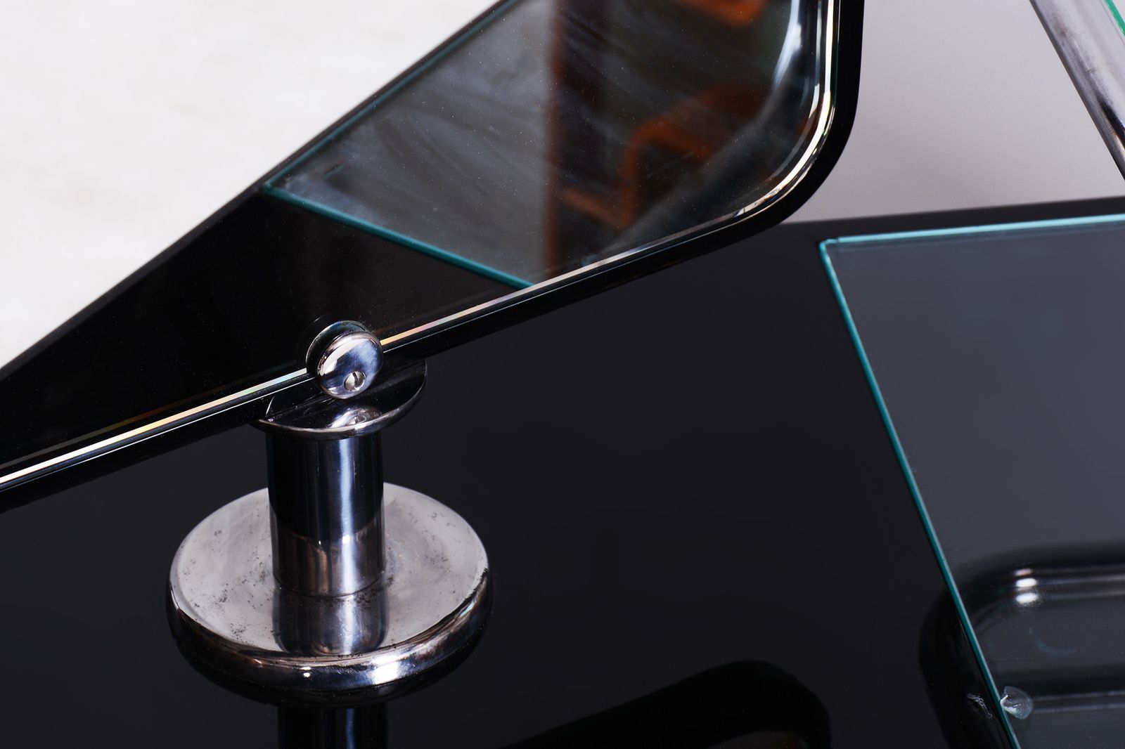 Restored Black Art Deco Dressing Mirror Made By Vichr A Spol, 1930s, Czechia, Chrome Plated Steel, Lacquered Wood photo 1800.0
