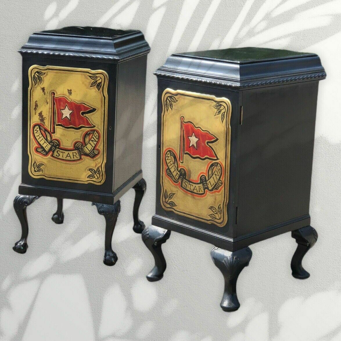 Pair Of Edwardian Wine Celleratte Cabinets With White Star Line Decoration. photo furniture