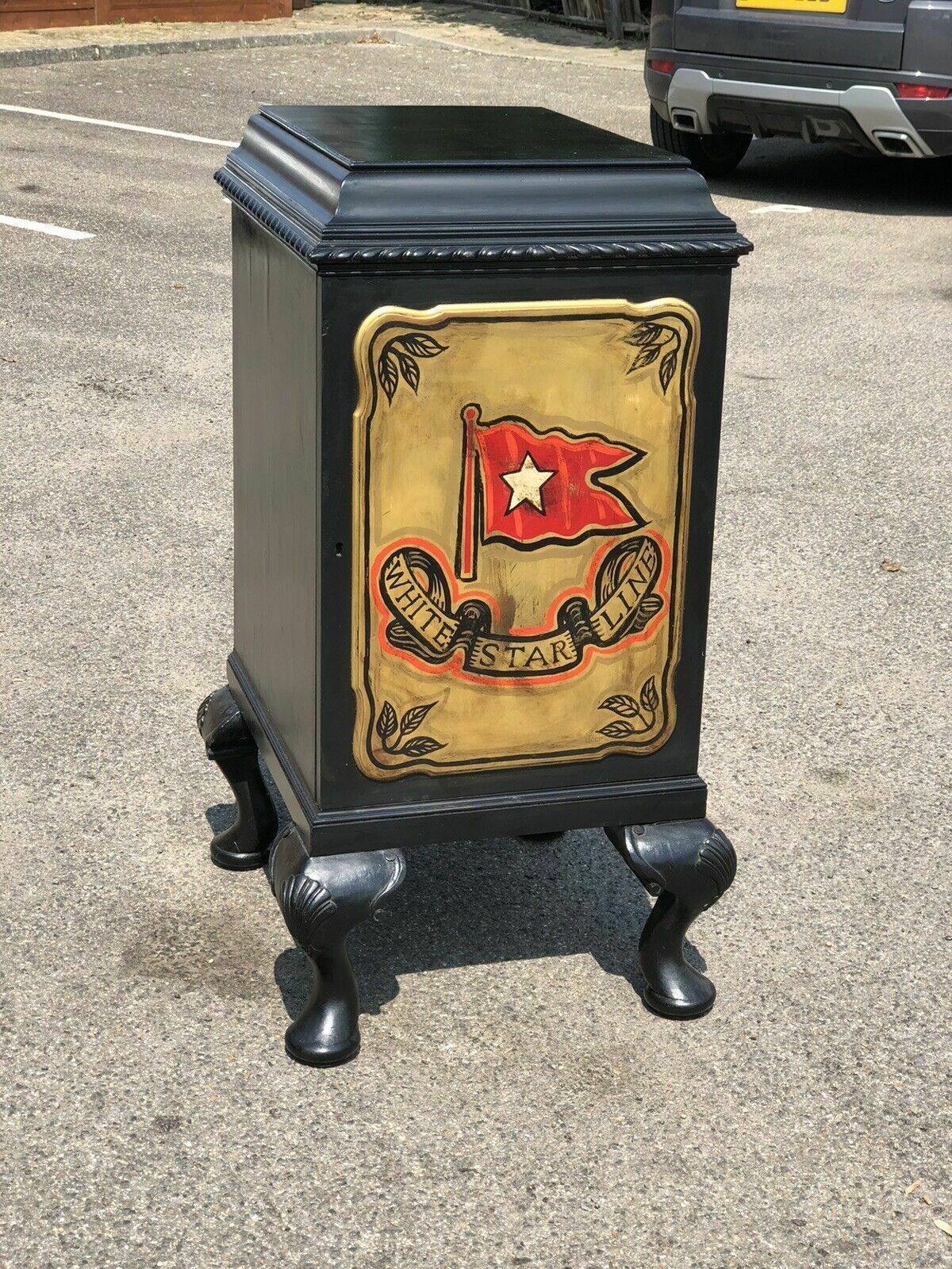 Pair Of Edwardian Wine Celleratte Cabinets With White Star Line Decoration. photo for sale