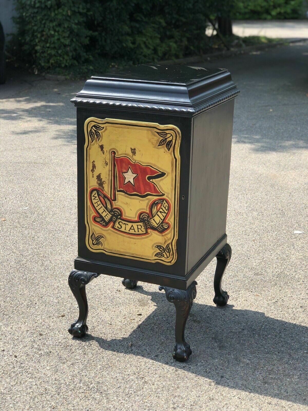 photo furniture Pair Of Edwardian Wine Celleratte Cabinets With White Star Line Decoration.