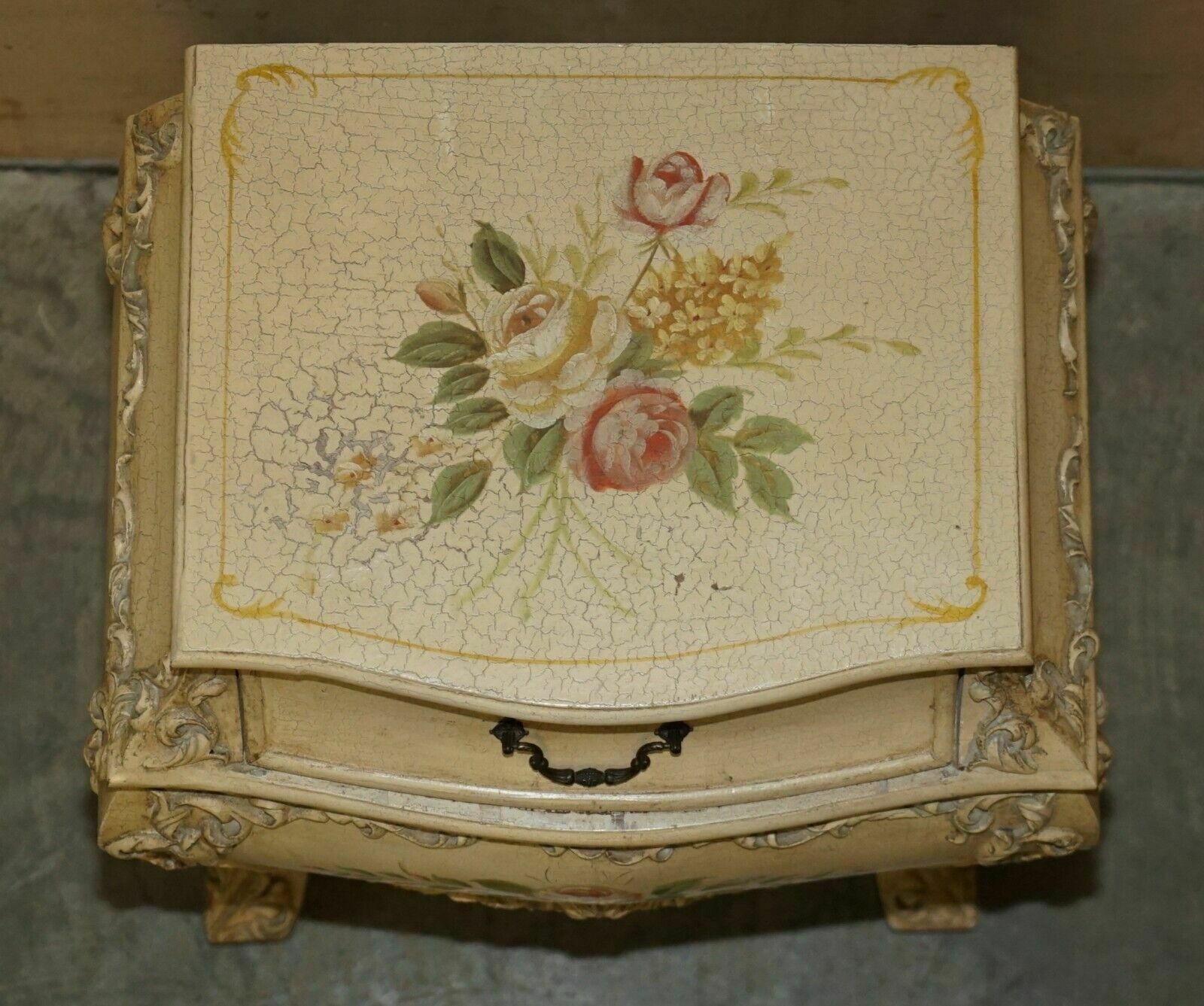 photo buy Pair Of Vintage Hand Painted French Bombe Bedside / Side End Table Size Chests