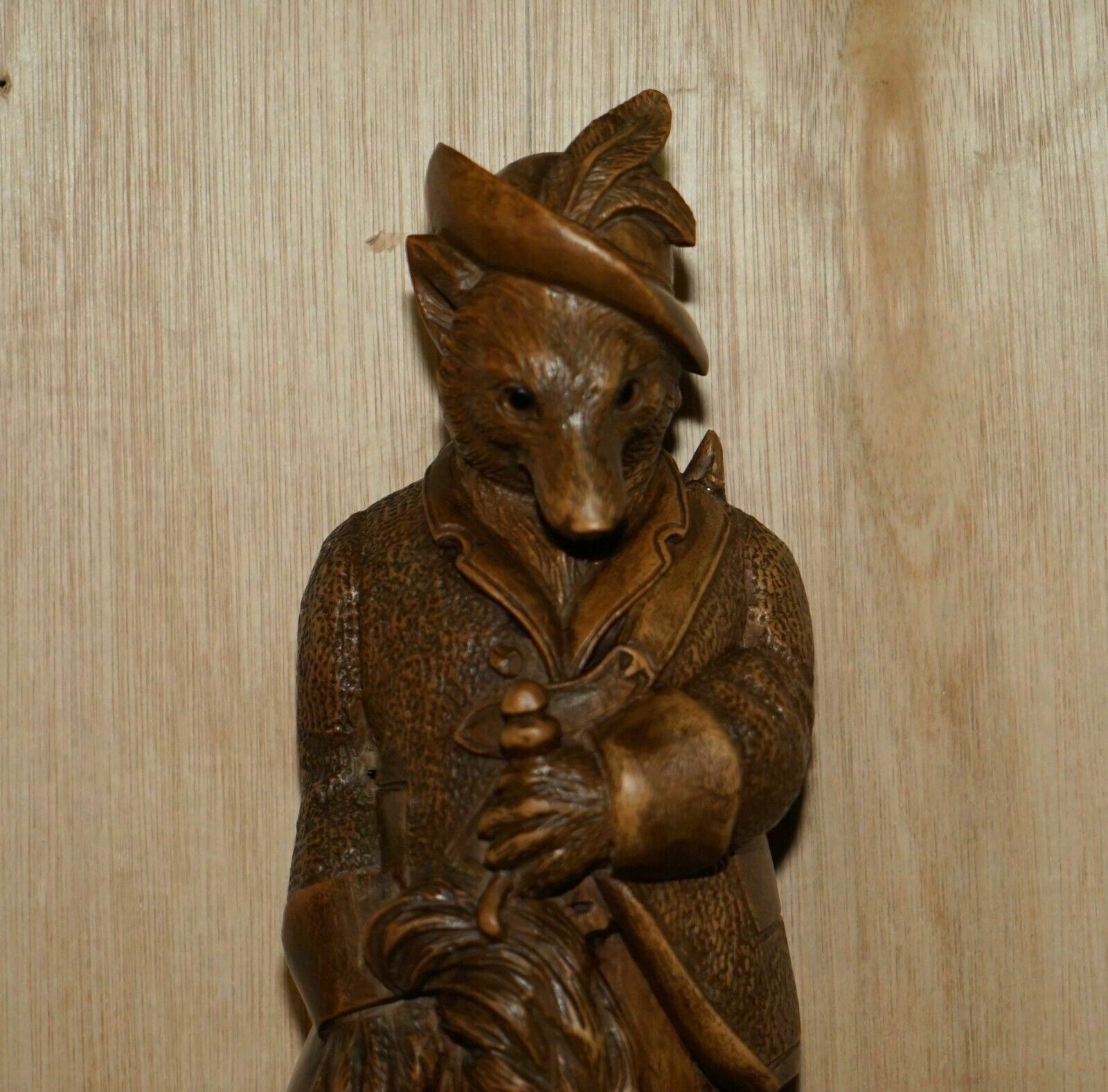 Antique Musical Circa 1880 Black Forest Hand Carved Fox Whip Hook Glass Eyes photo furniture