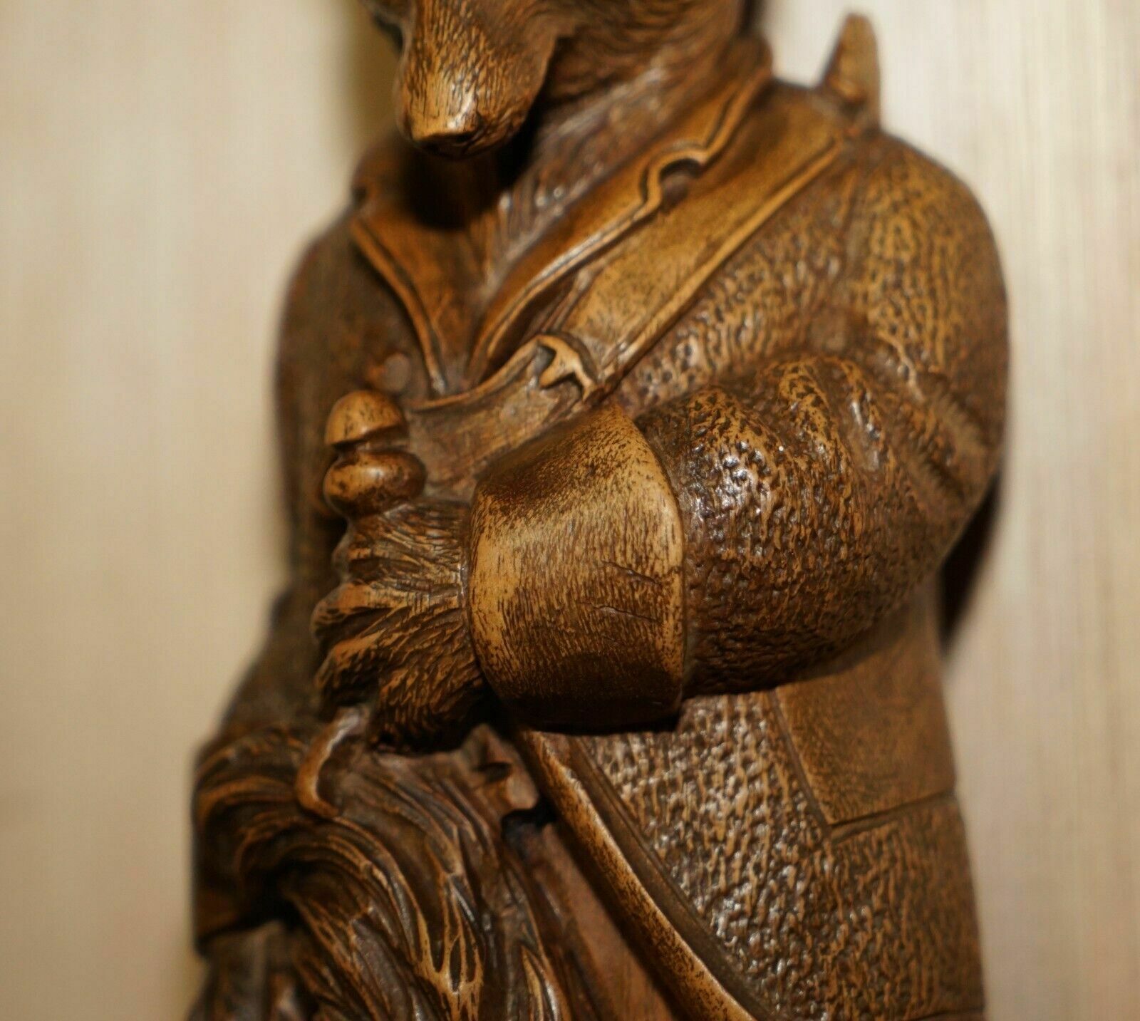Antique Musical Circa 1880 Black Forest Hand Carved Fox Whip Hook Glass Eyes photo buy