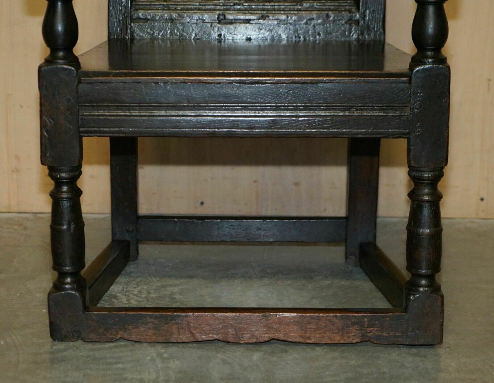 Antique 17th Century Jacobean Hand Carved English Oak Armchair Tudor Panelling photo Furniture
