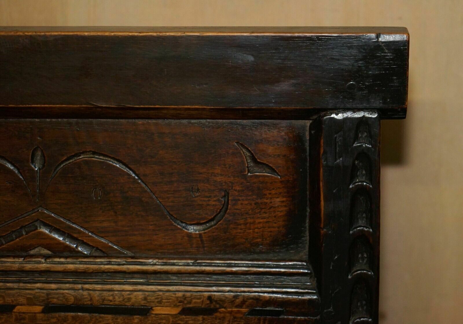 Antique 17th Century Jacobean Hand Carved English Oak Armchair Tudor Panelling photo buy