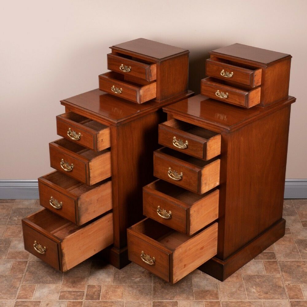 Good Quality Pair Of Edwardian Walnut Bedside Chests photo vintage