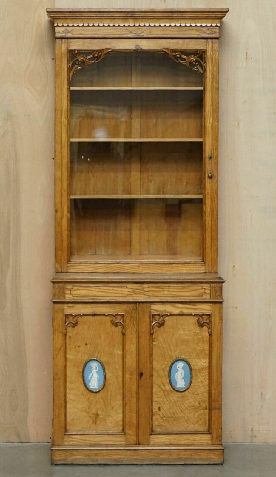 Antique Victorian 1840 A Blain & Son Liverpool Pollard Oak Bookcase Cupboard photo furniture