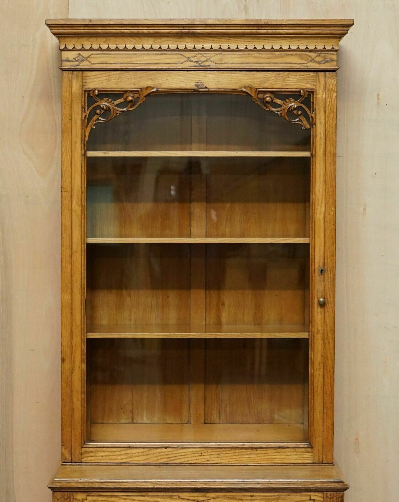 Antique Victorian 1840 A Blain & Son Liverpool Pollard Oak Bookcase Cupboard photo for sale