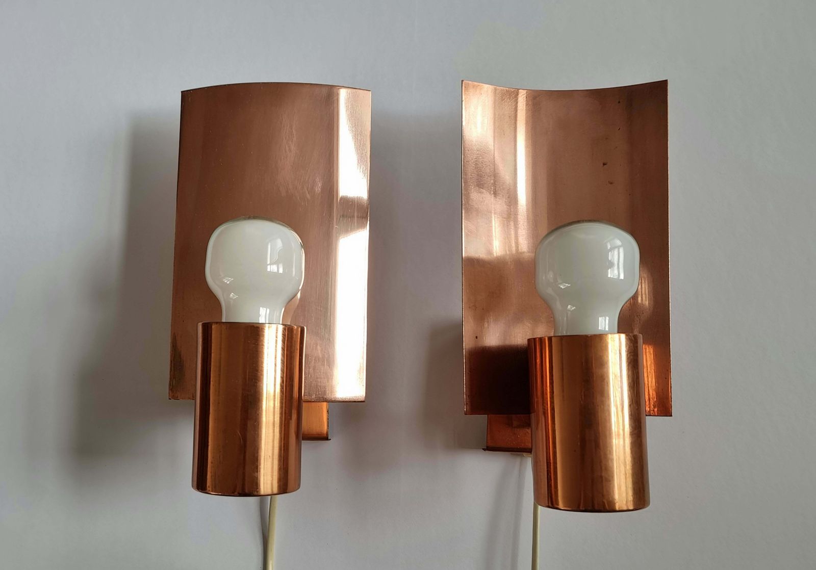 Pair Of Midcentury Copper Wall Lamps, Denmark, 1960s photo Lighting