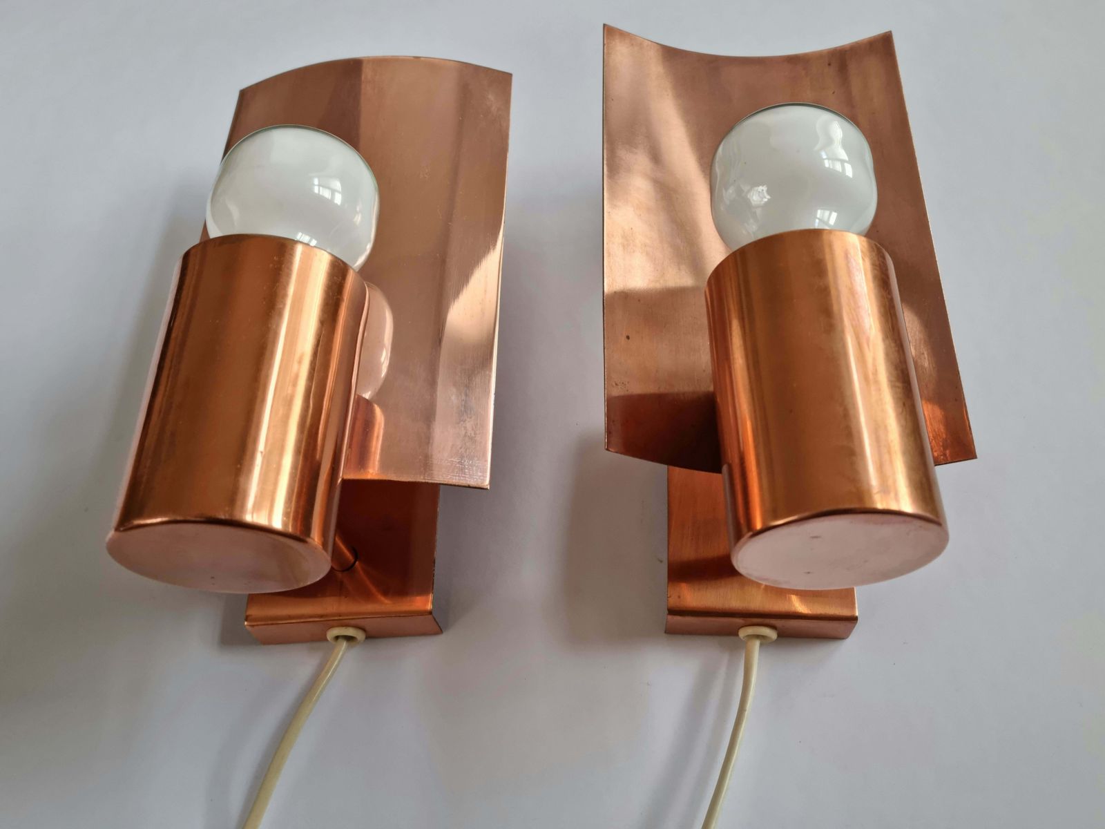 photo vinterior Pair Of Midcentury Copper Wall Lamps, Denmark, 1960s