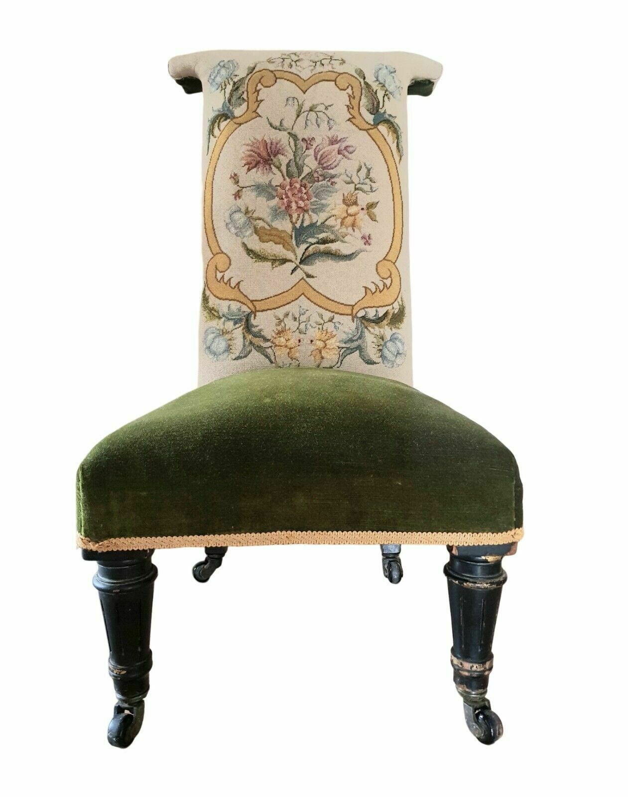 Stunning Antique Prayer Side Chair In Velvet And Needlework Gillows Style photo for sale