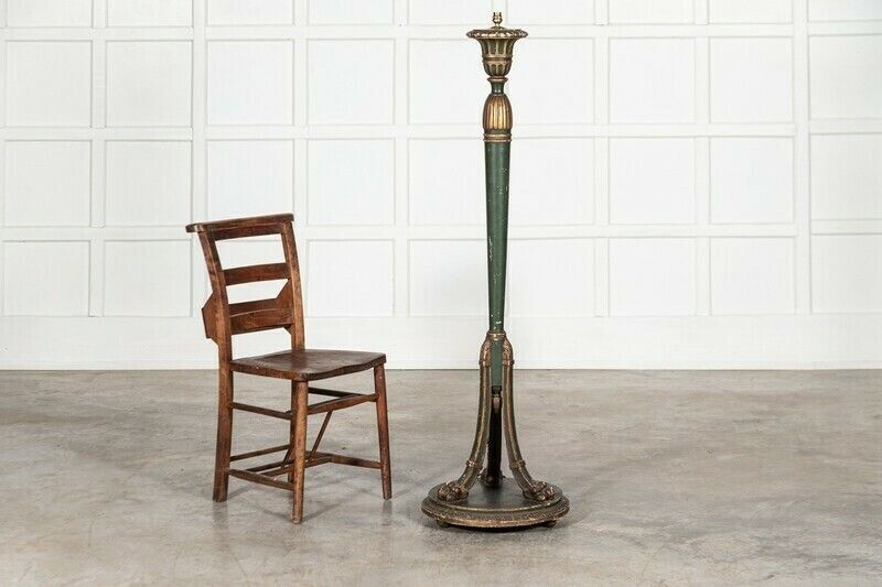19thc French Gilt & Green Painted Floor Lamp photo for sale