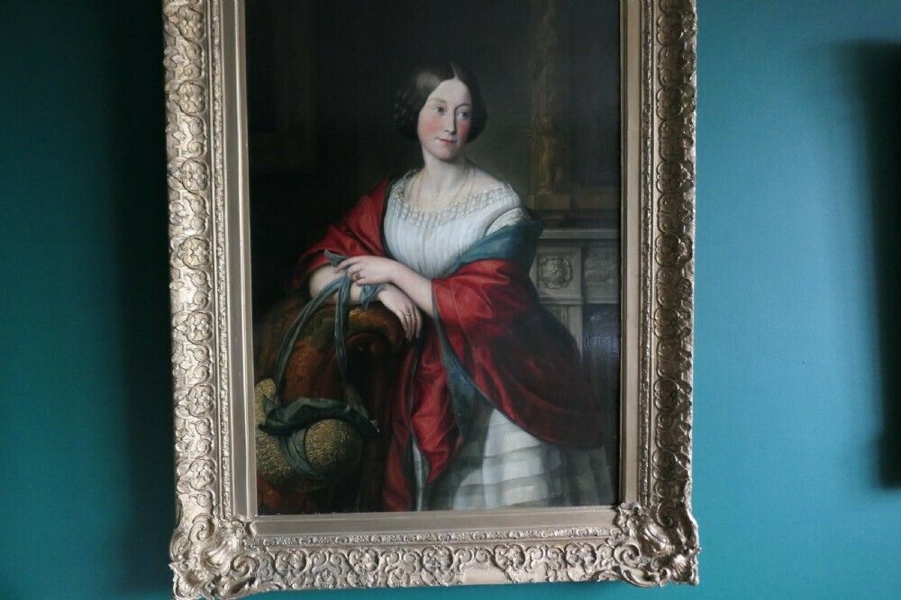19th Century Oil On Canvas Portrait Of Mary Harris Stretton, With Bonnet And Shawl photo vintage