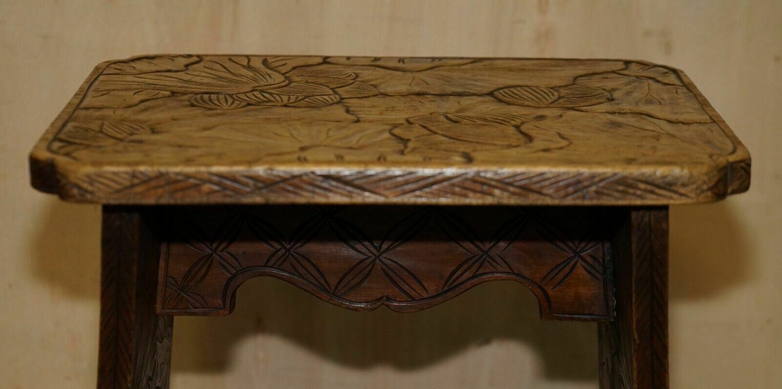 Antique 1905 Liberty's London Qing Dynasty Stool / Side End Table Floral Carving photo Furniture