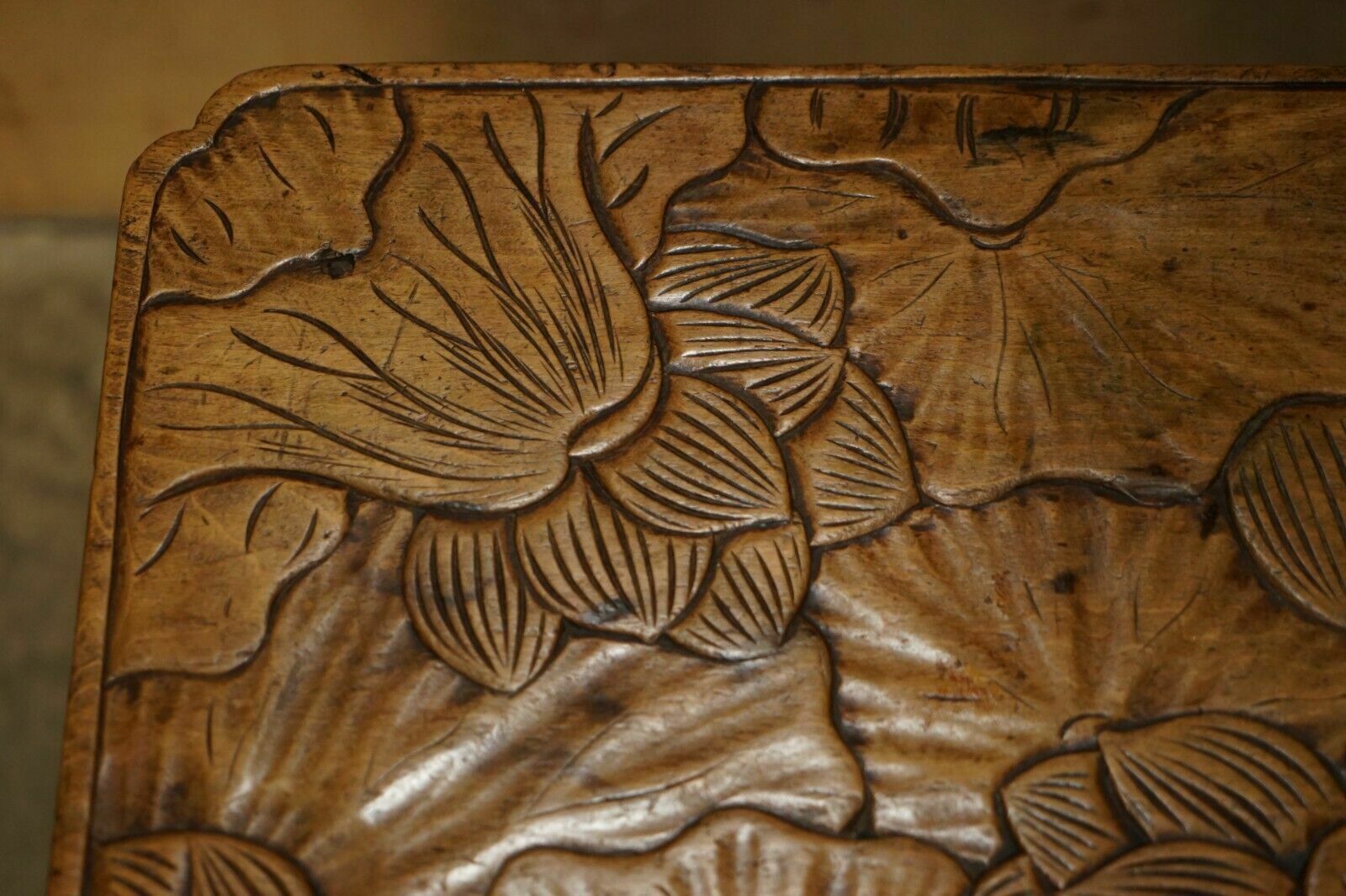 photo furniture Antique 1905 Liberty's London Qing Dynasty Stool / Side End Table Floral Carving