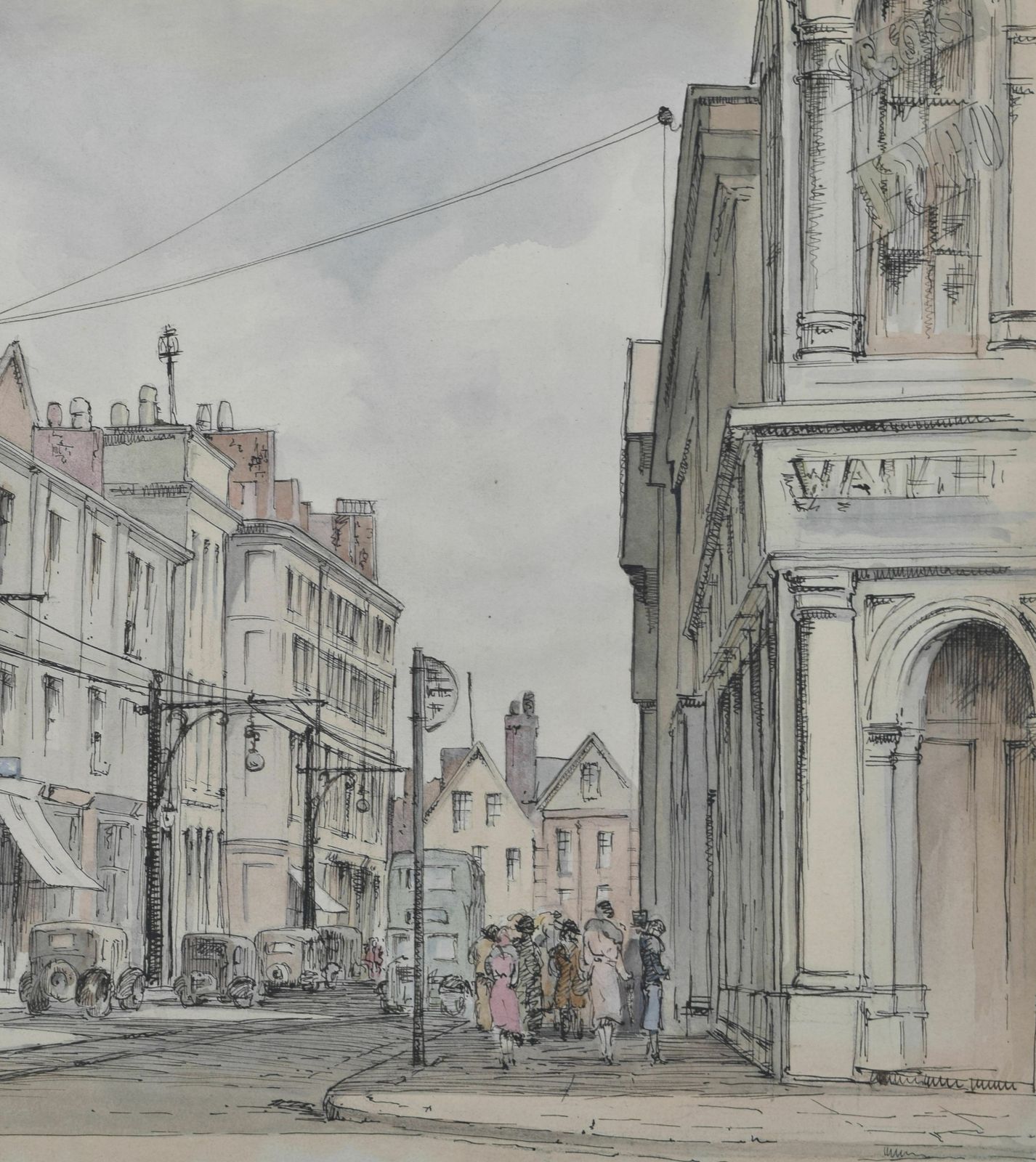 Queen Street, Exeter Watercolour By Louis Osman Friba photo 550.0