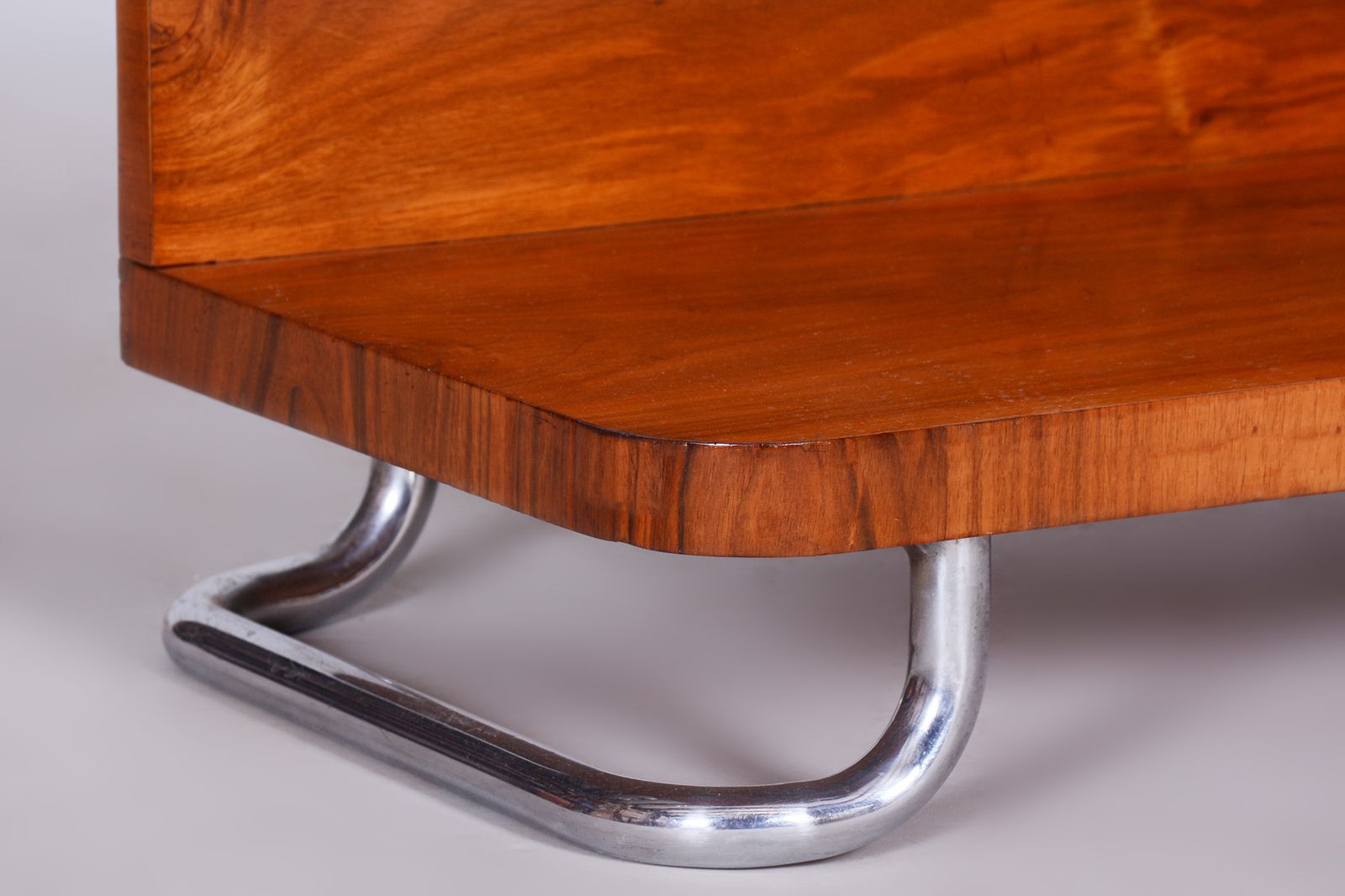 Restored Artdeco Small Pedestal, Walnut, Chrome, Mücke   Melder, Czechia, 1930s photo furniture