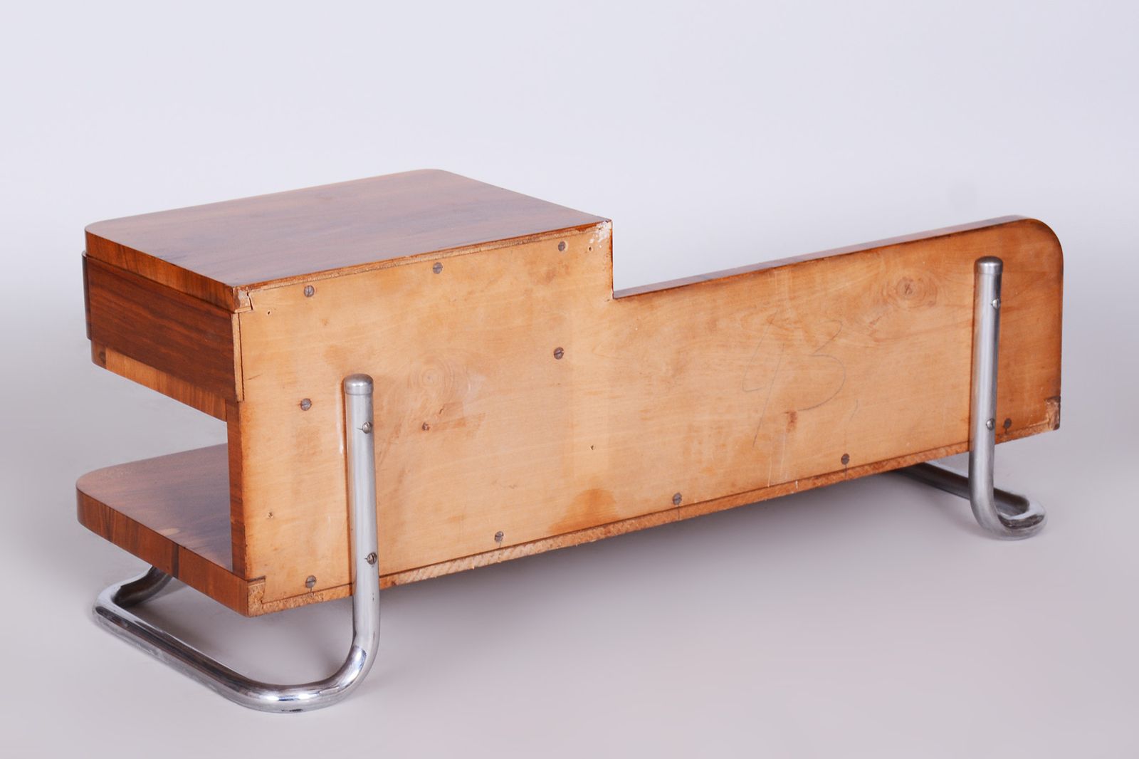 Restored Artdeco Small Pedestal, Walnut, Chrome, Mücke   Melder, Czechia, 1930s photo vinterior