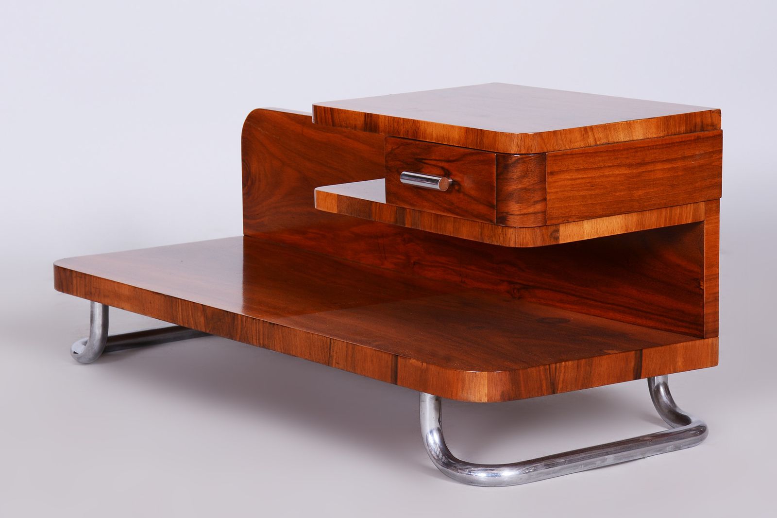 Restored Artdeco Small Pedestal, Walnut, Chrome, Mücke   Melder, Czechia, 1930s photo buy