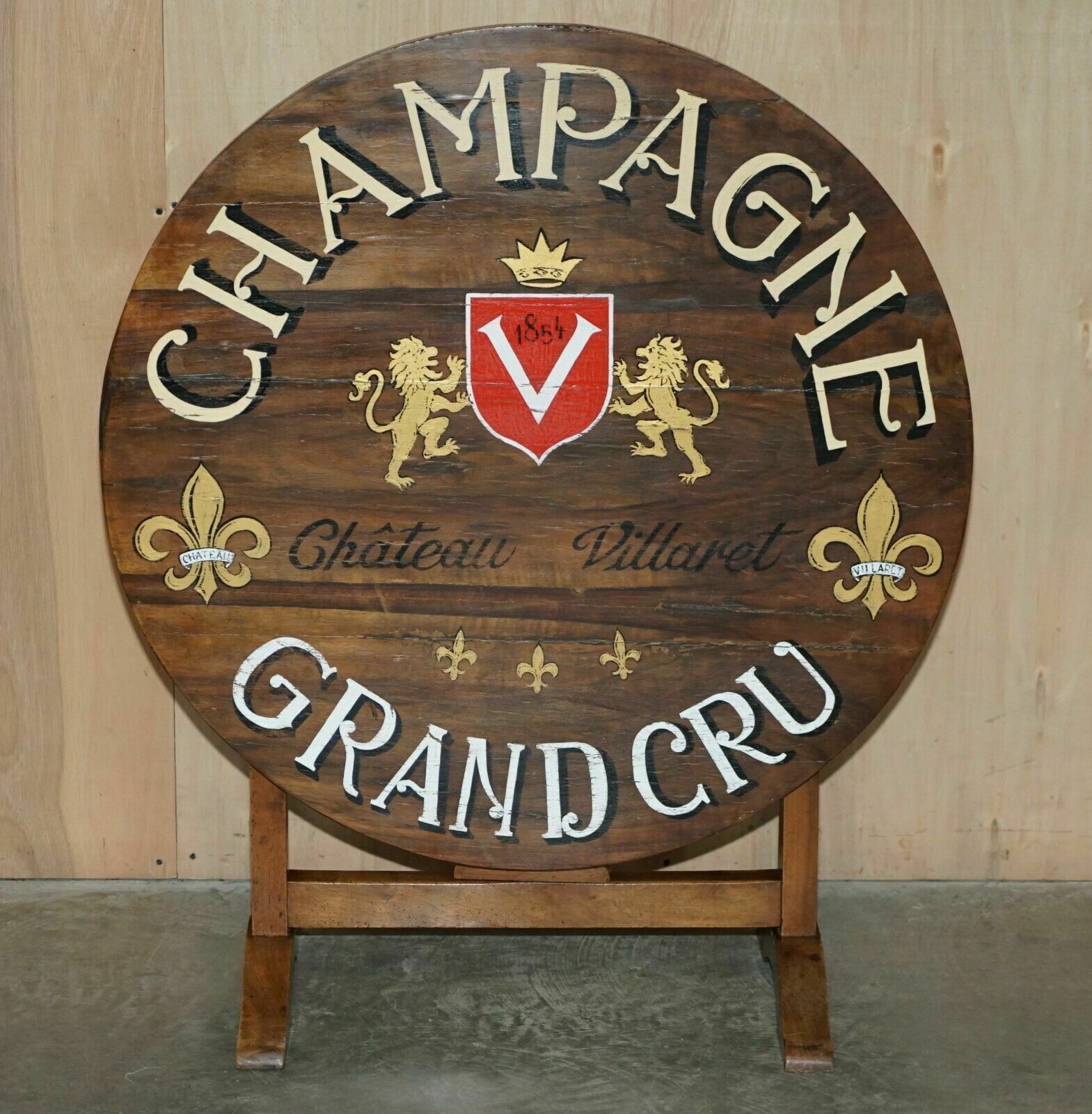 Antique 1854 French Vendange Champagne Wine Tasting Table Armorial Coat Of Arms photo furniture