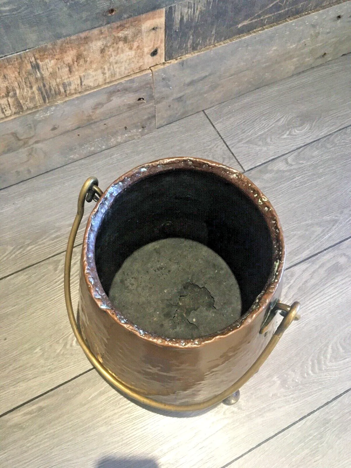 Heavy Antique 19th C Copper Brass Art Nouveau Fire Side Coal Bucket Log Storage photo vinterior