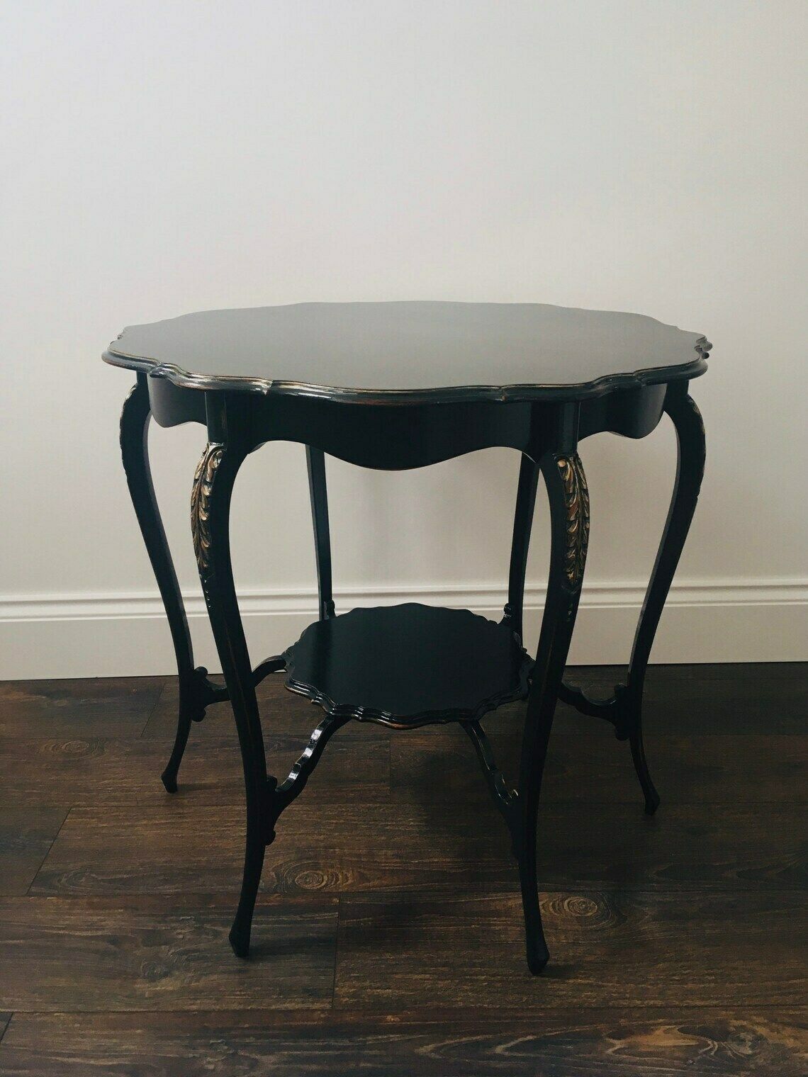 French Style Hallway Table Painted In Dark Green Farrow And Ball. Distressed And Gilded. Vintage.