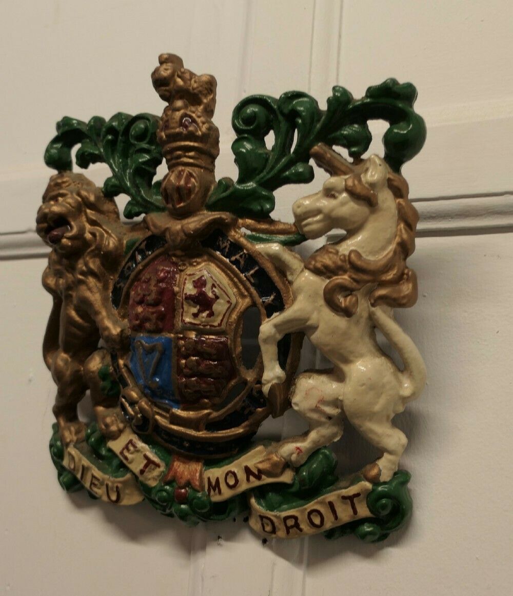 Wall Hanging Victorian Cast Iron Royal Coat Of Arms Shield Plaque photo furniture