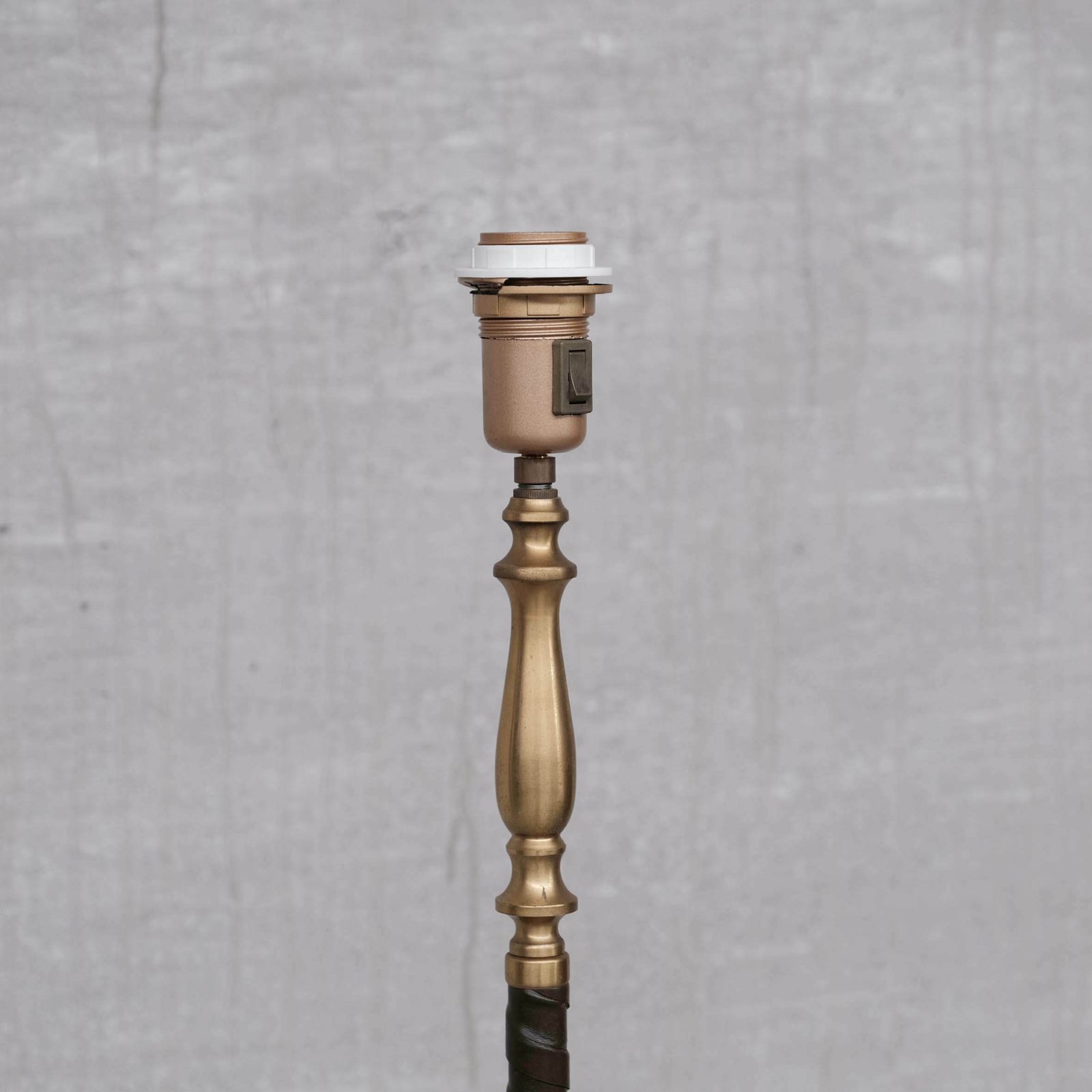 photo for sale Pair Of Leather And Brass Mid Century Einar Bäckström Floor Lamps