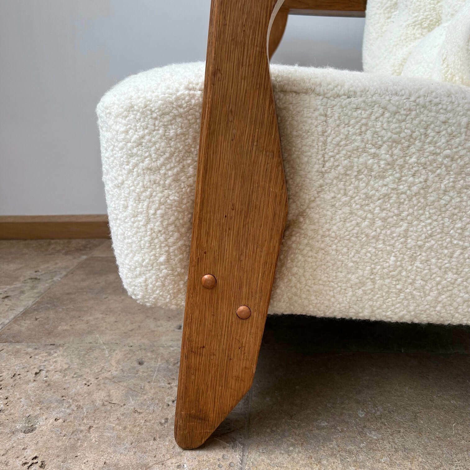 photo furniture Guillerme Et Chambron Mid Century French Oak Armchair