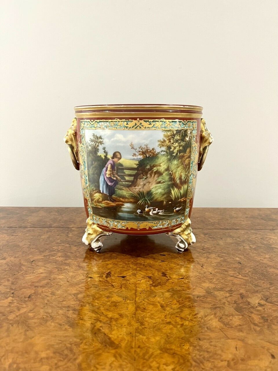 Superb Quality French Victorian Hand Painted Porcelain Jardiniere
