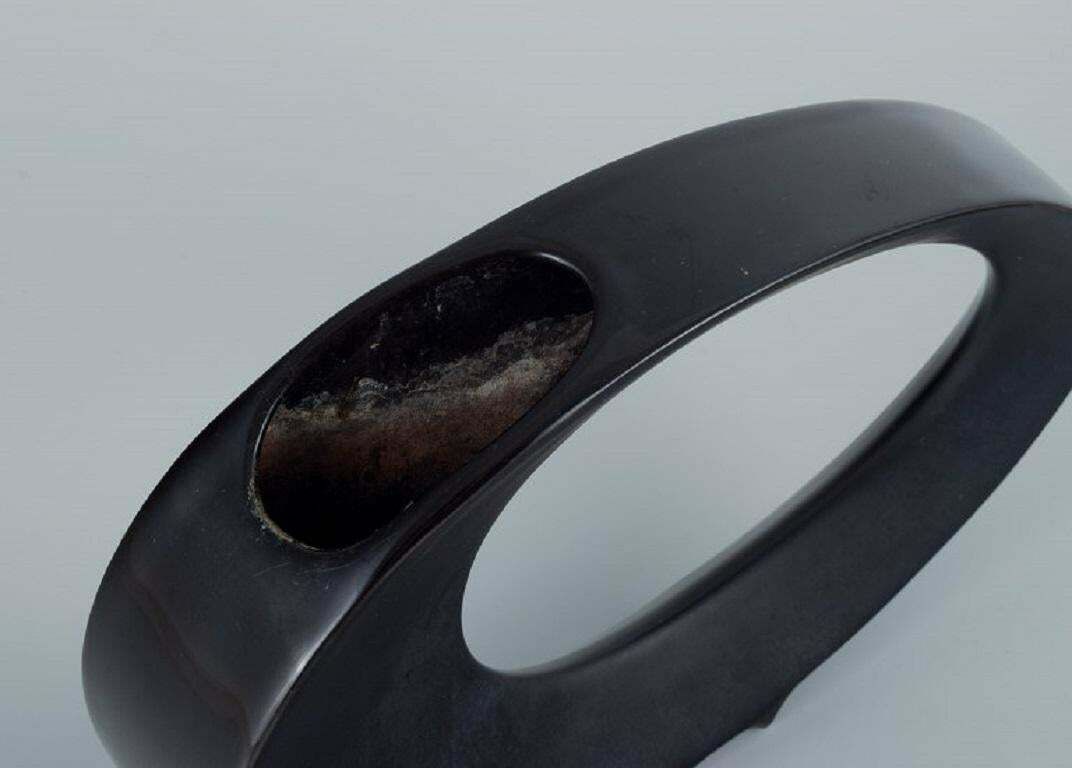 European Studio Ceramicist. Unique Vase In Black Glaze. Approx. 1970s photo Home Decor