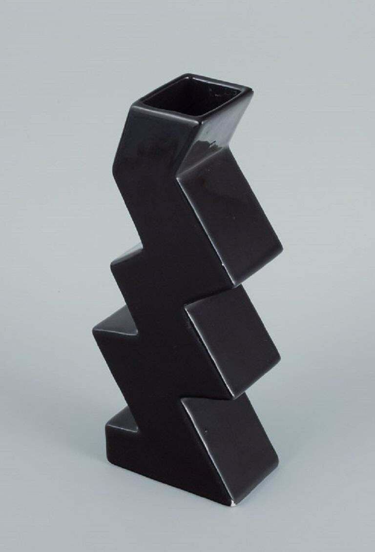 Unique Vase In A Zigzag Shape And Black Glaze. Late 1900s photo for sale